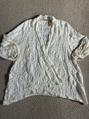 Wrangler M Lightweight Cardigan Ivory Lacy Rayon Coastal Cowgirl